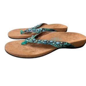 Vionic Floriana Beaded Snake Flip Flop Thong Sandals Women Size 9 Teal Orthaheel